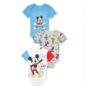Disney Mickey Mouse Baby Bodysuit Trio - Blue, Gray, White